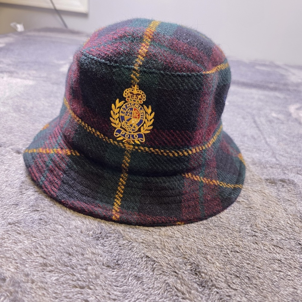 Polo Ralph Lauren Crest Donegal Tweed Bucket Hat L/XL Tartan Plaid Wool Alpaca